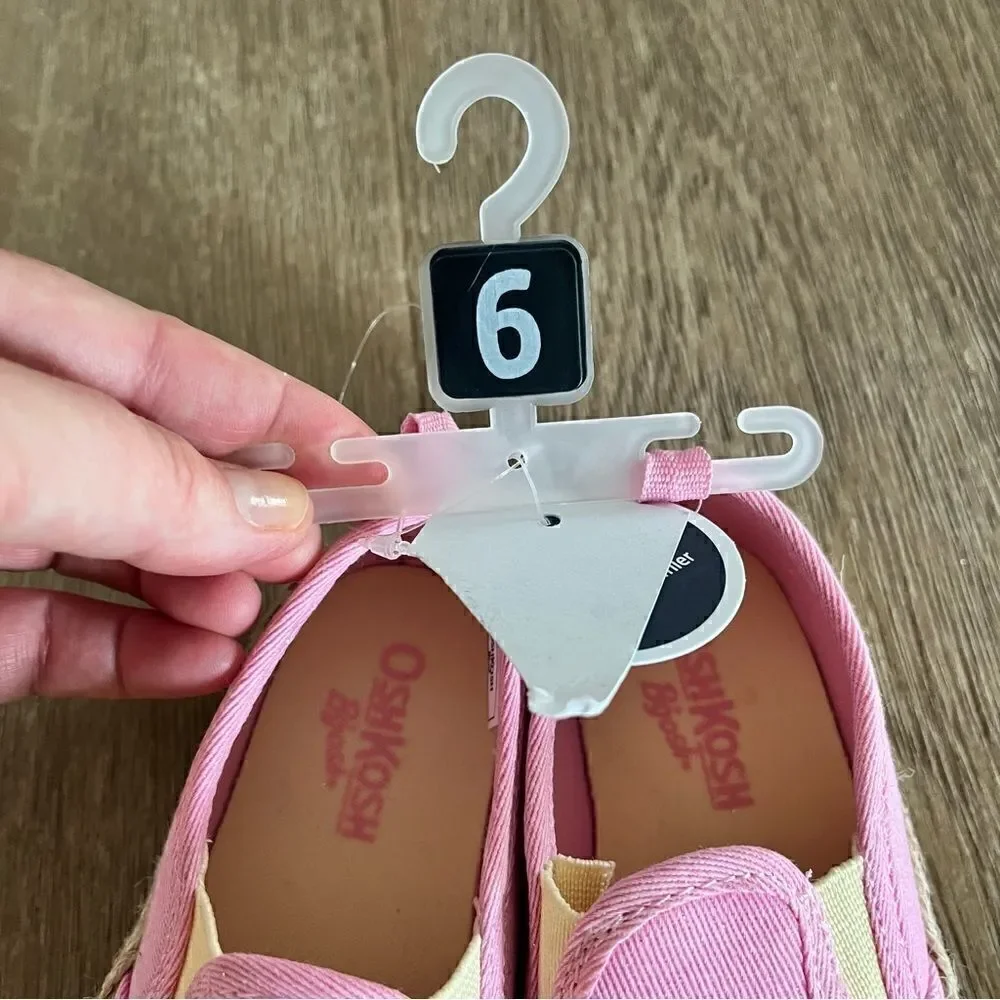 NEW OshKosh B’Gosh Sparkly Lemon Pink Slip On Espadrille Closed Toe Shoes Size 6